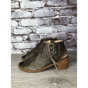 Baske California Ariel Olive Leather Lace Zip Open Toe Heel Sandals Women 6M US